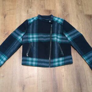 Gap Wool Jacket Women's Petite Medium Green Black Plaid